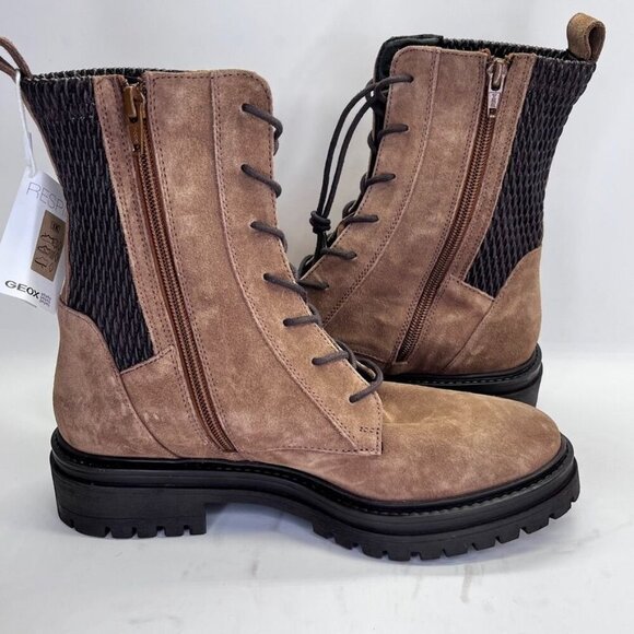 GEOX Respira Iridea Lace-Up Ankle Boots Size 39 EU US 9 Brown Suede Zip Side - Picture 7 of 15